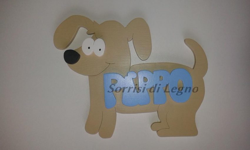Targa con cane in legno con nome pippo