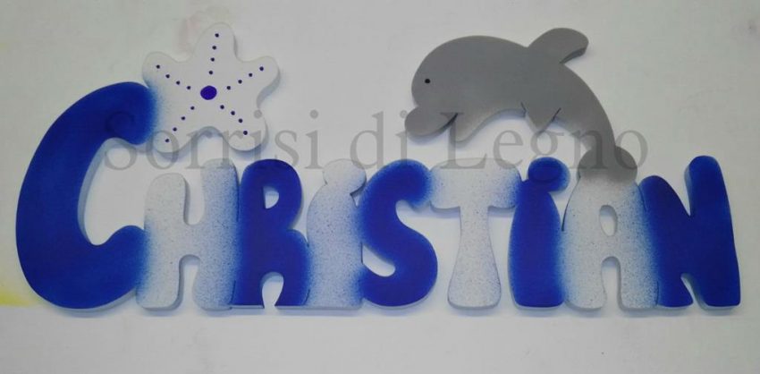 nome-Christian-con-delfino-e-stella-marina-bianco-e-blu