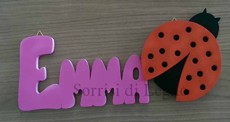 Scritta con nome di Emma e coccinella colorata